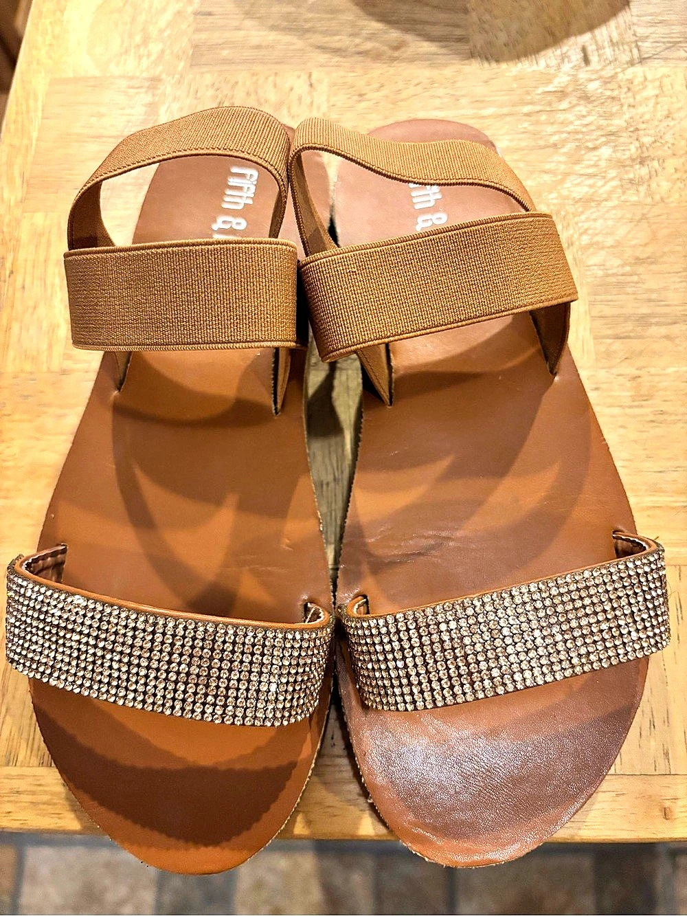 Fifth & Luxe Brown Rhinestone Strap Sandals